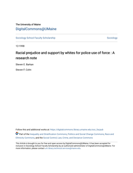 Racial Prejudice and Support by Whites for Police Use of Force : a Research Note