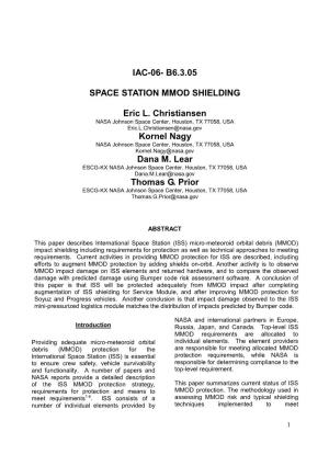 B6.3.05 SPACE STATION MMOD SHIELDING Eric L. Christiansen