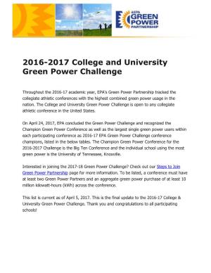 2016-2017 College and University Green Power Challenge