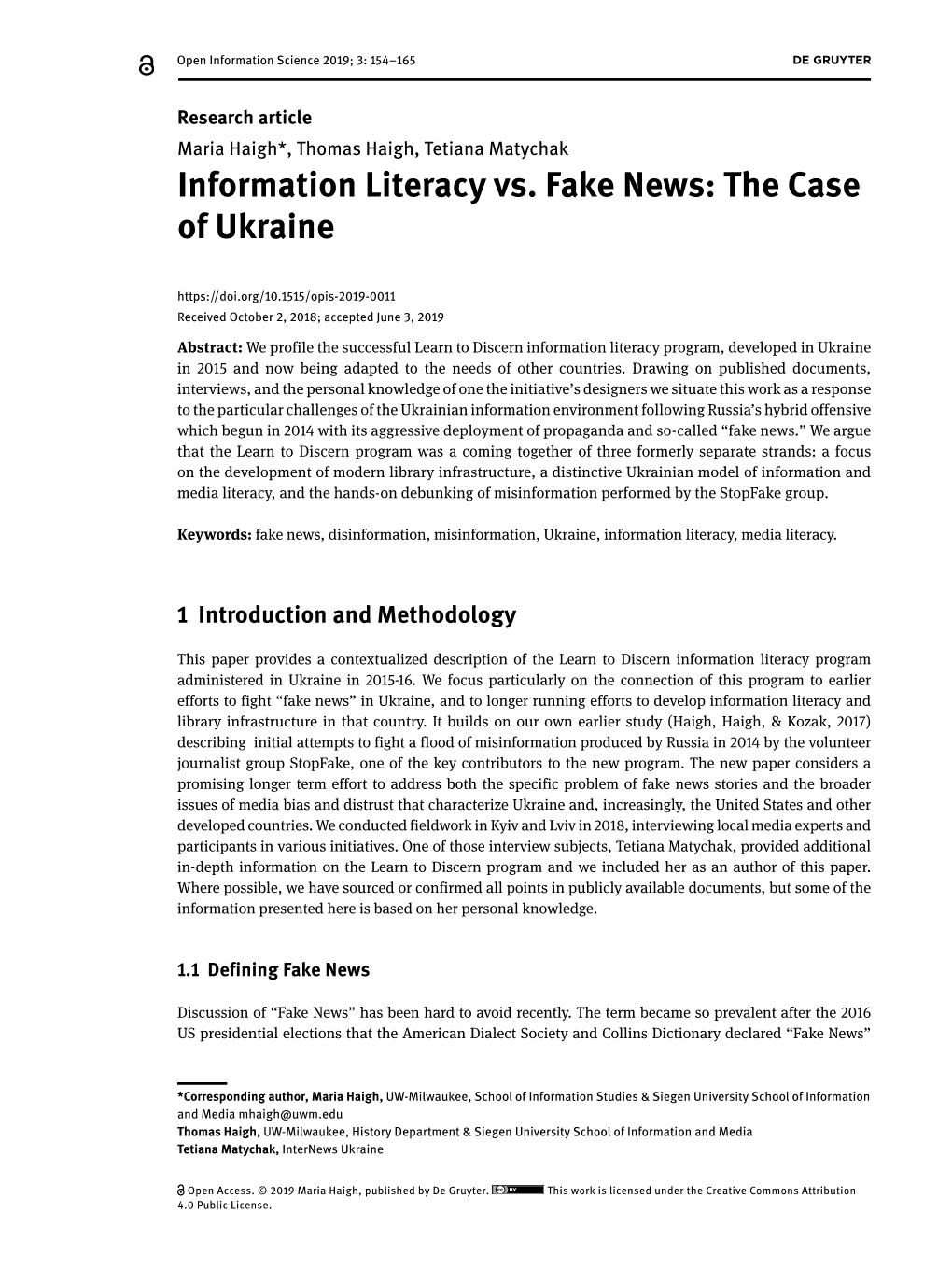 Information Literacy Vs. Fake News: the Case of Ukraine