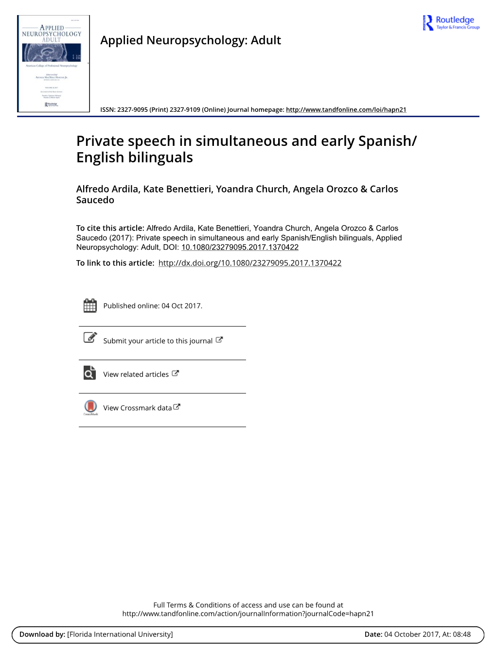 2017 Ardila Et Al. Private Speech in Simultaneous and Early Spanish