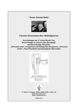 Bruno Antonio Buike Einsteins Dissertation Über Molekülgrössen
