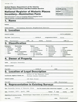 National Register of Historic Places Inventory-Nomination Form 1. Name 2. Location 3. Classification 4. Owner of Property 5