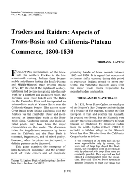 Traders and Raiders: Aspects of Trans-Basin and California-Plateau Commerce, 1800-1830