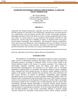 Achieving Sustainable Agriculture in Nigeria: a Land-Use Policy Perspective