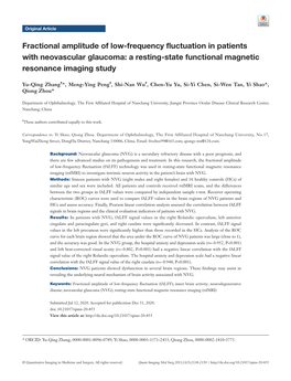 Fractional Amplitude of Low-Frequency Fluctuation in Patients with Neovascular Glaucoma: a Resting-State Functional Magnetic Resonance Imaging Study