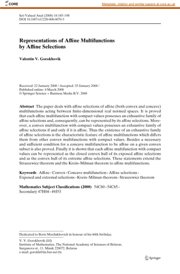 Representations of Affine Multifunctions by Affine Selections