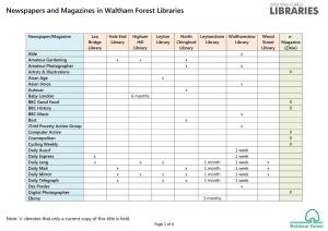 Newspapers and Magazines in Waltham Forest Libraries