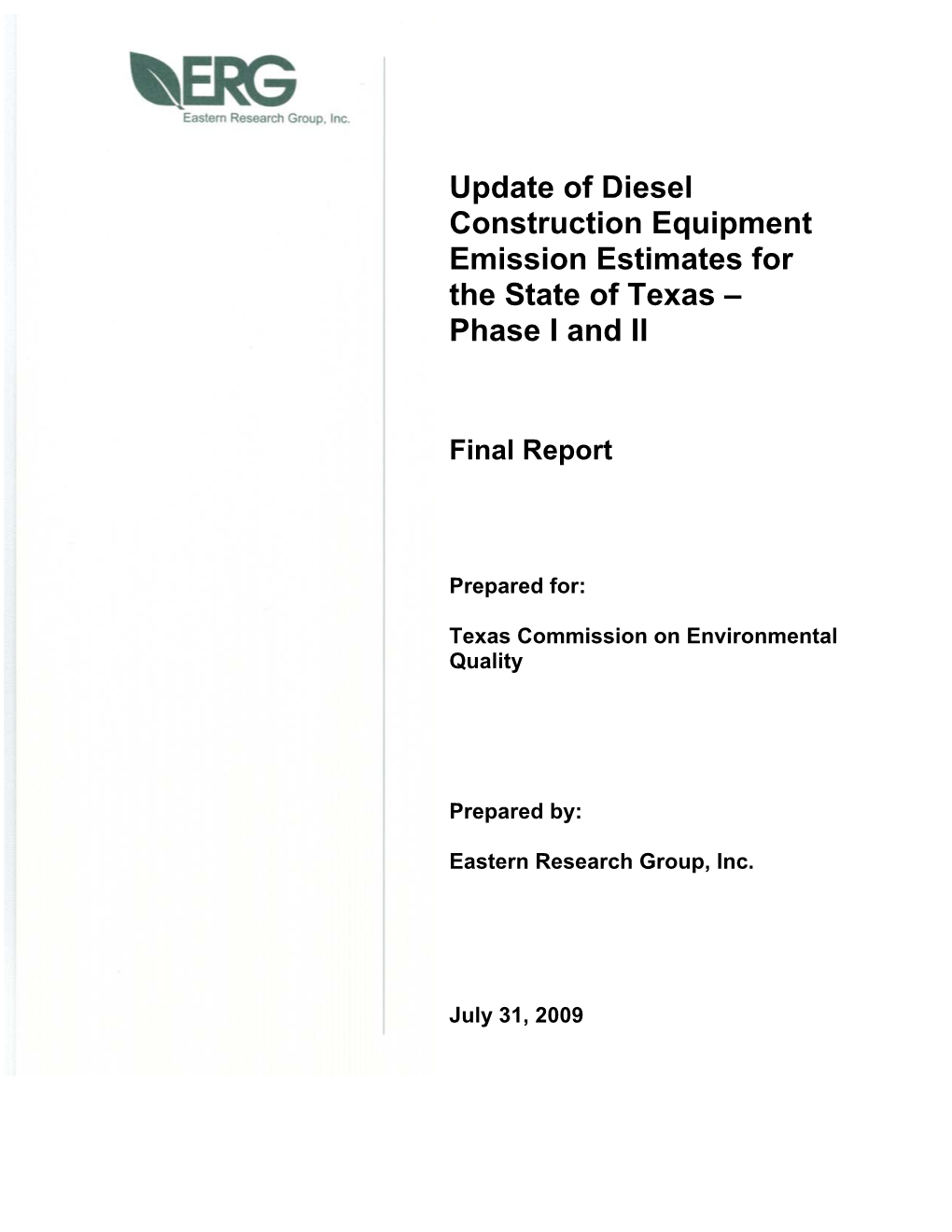 Update of Diesel Construction Equipment Emission Estimates for the State of Texas – Phase I and II