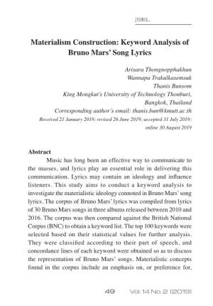 Keyword Analysis of Bruno Mars' Song Lyrics