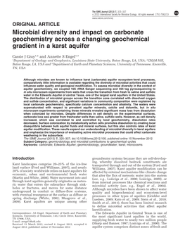 Microbial Diversity and Impact on Carbonate Geochemistry Across a Changing Geochemical Gradient in a Karst Aquifer