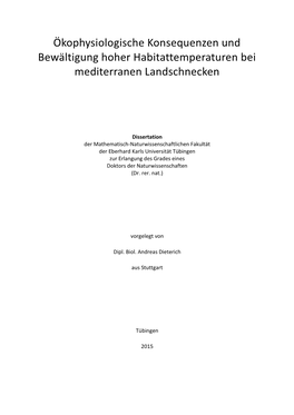 Ökophysiologische Konsequenzen Und Bewältigung Hoher Habitattemperaturen Bei Mediterranen Landschnecken