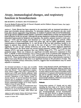 Atopy, Immunological Changes, and Respiratory Function in Bronchiectasis