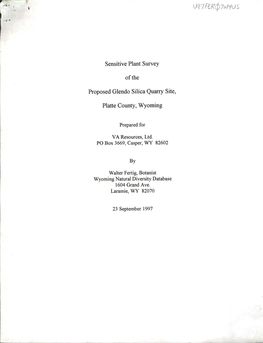 Sensitive Plant Survey of the Proposed Glendo Silica Quarry Site
