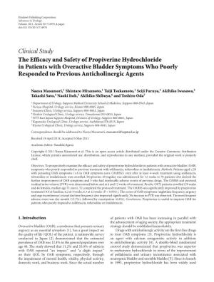 The Efficacy and Safety of Propiverine Hydrochloride in Patients with Overactive Bladder Symptoms Who Poorly Responded to Previous Anticholinergic Agents