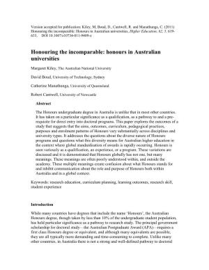 Honours in Australian Universities, Higher Education, 62, 5, 619- 633, DOI 10.1007/S10734-011-9409-Z