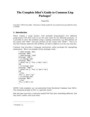 The Complete Idiot's Guide to Common Lisp Packages1