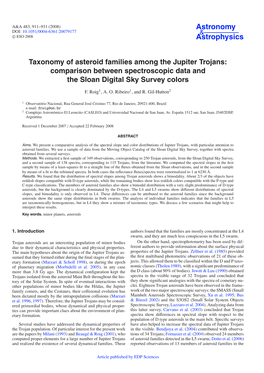 Taxonomy of Asteroid Families Among the Jupiter Trojans: Comparison Between Spectroscopic Data and the Sloan Digital Sky Survey Colors