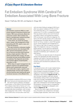 Fat Embolism Syndrome with Cerebral Fat Embolism Associated with Long-Bone Fracture