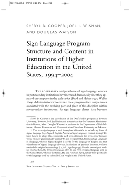 Sign Language Program Structure and Content in Institutions of Higher Education in the United States, 1994–2004