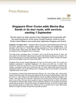 Singapore River Cruise Adds Marina Bay Sands in Its Tourist Route