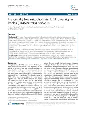 Historically Low Mitochondrial DNA Diversity in Koalas (Phascolarctos