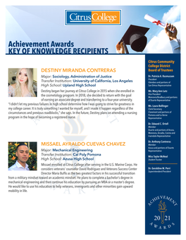 Citrus College Student Achievement Awards Key of Knowledge