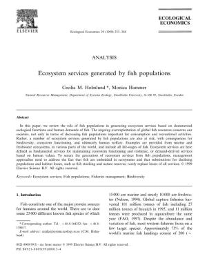 Ecosystem Services Generated by Fish Populations