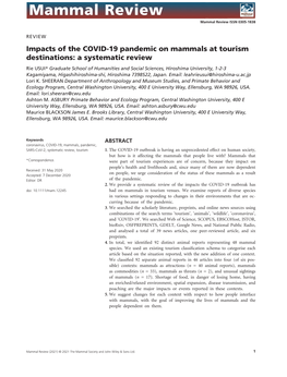 Impacts of the COVID‐19 Pandemic on Mammals at Tourism Destinations: a Systematic Review