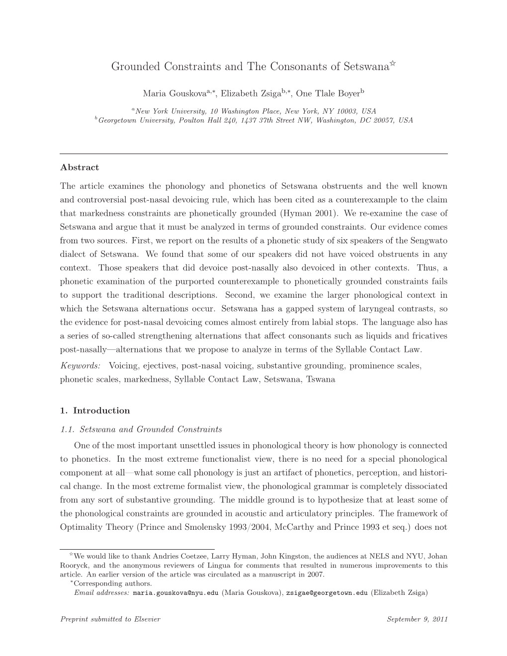 Grounded Constraints and the Consonants of Setswana✩