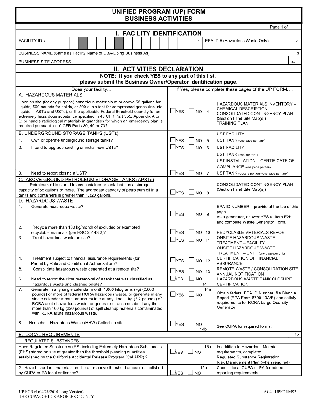 Unified Program (Up) Form