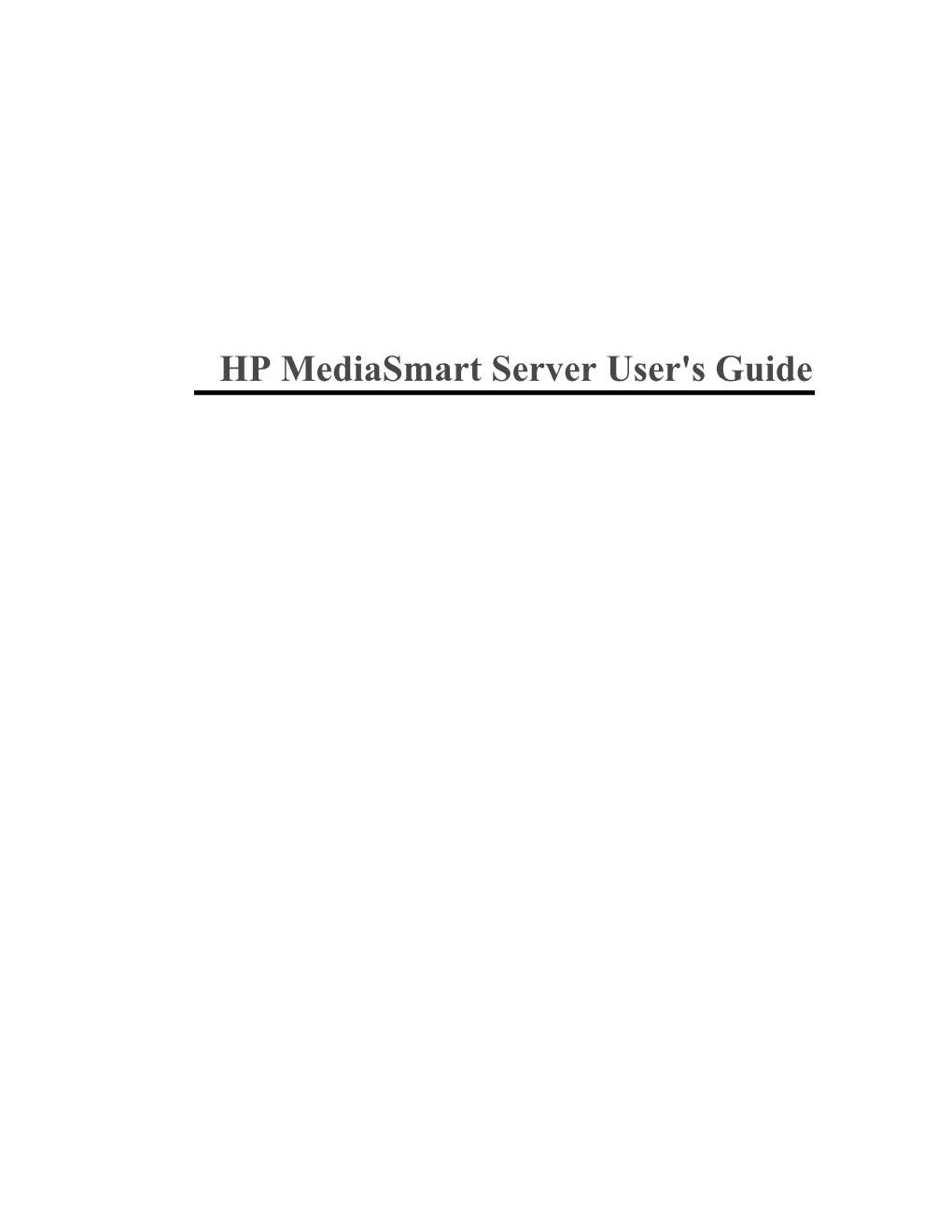 HP Mediasmart Server User's Guide