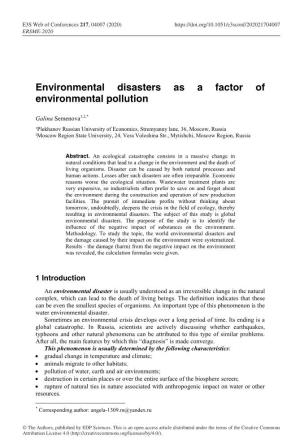 Environmental Disasters As a Factor of Environmental Pollution