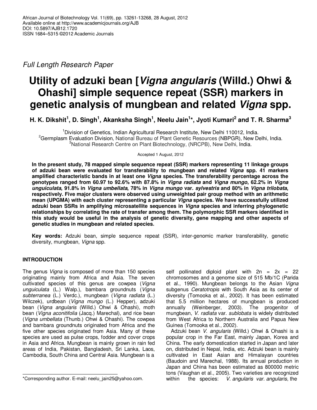 Utility of Adzuki Bean [Vigna Angularis (Willd.) Ohwi & Ohashi]