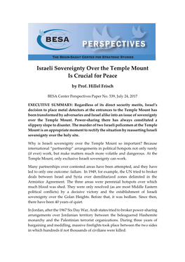 Israeli Sovereignty Over the Temple Mount Is Crucial for Peace