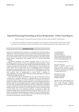 Fipronil Poisoning Presenting As Sinus Bradycardia - a Rare Case Report
