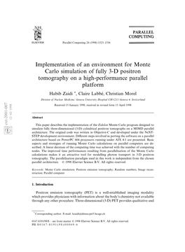 Implementation of an Environment for Monte Carlo Simulation of Fully 3-D Positron Tomography on a High-Performance Parallel Platform