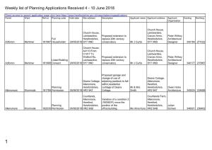 Weekly List of Planning Applications Received 4 - 10 June 2018