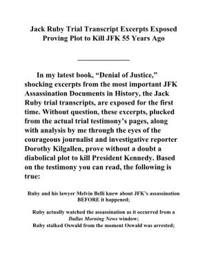 Jack Ruby Trial Transcript Excerpts Exposed Proving Plot to Kill JFK 55 Years Ago