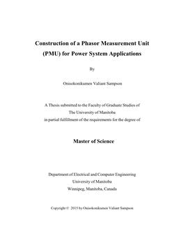 Construction of a Phasor Measurement Unit (PMU) for Power System Applications