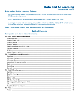 Data and AI Learning Report Run Date: 7-Jan-20 Data and AI Digital Learning Catalog