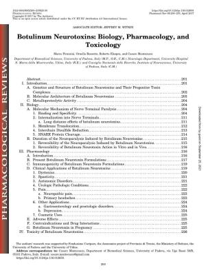 Botulinum Neurotoxins: Biology, Pharmacology, and Toxicology