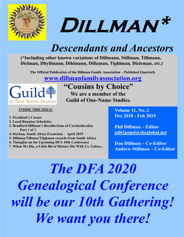 The DFA 2020 Genealogical Conference Will Be Our 10Th Gathering! We Want You1 There!
