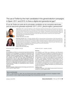 The Use of Twitter by the Main Candidates in the General Election Campaigns in Spain: 2011 and 2015