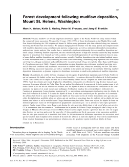 Forest Development Following Mudflow Deposition, Mount St. Helens, Washington