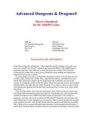 Advanced Dungeons & Dragons® Player's Handbook for the AD&D