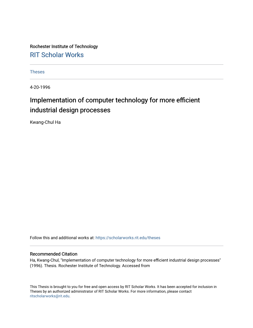 Implementation of Computer Technology for More Efficient Industrial Design Processes