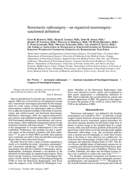 Stereotactic Radiosurgery—An Organized Neurosurgery- Sanctioned Definition