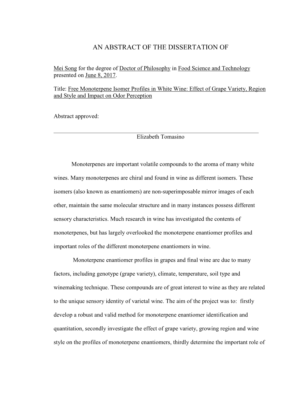 An Abstract of the Thesis Of