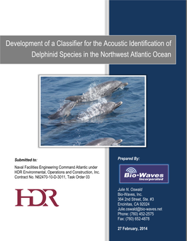 Development of a Classifier for the Acoustic Identification of Delphinid Species in the Northwest Atlantic Ocean